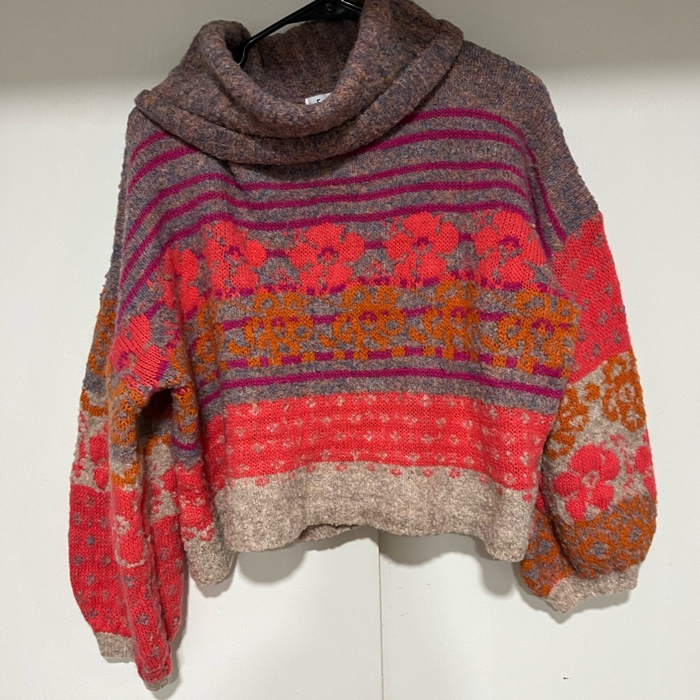 Fate Red and Orange Cowl Turtleneck Sweater